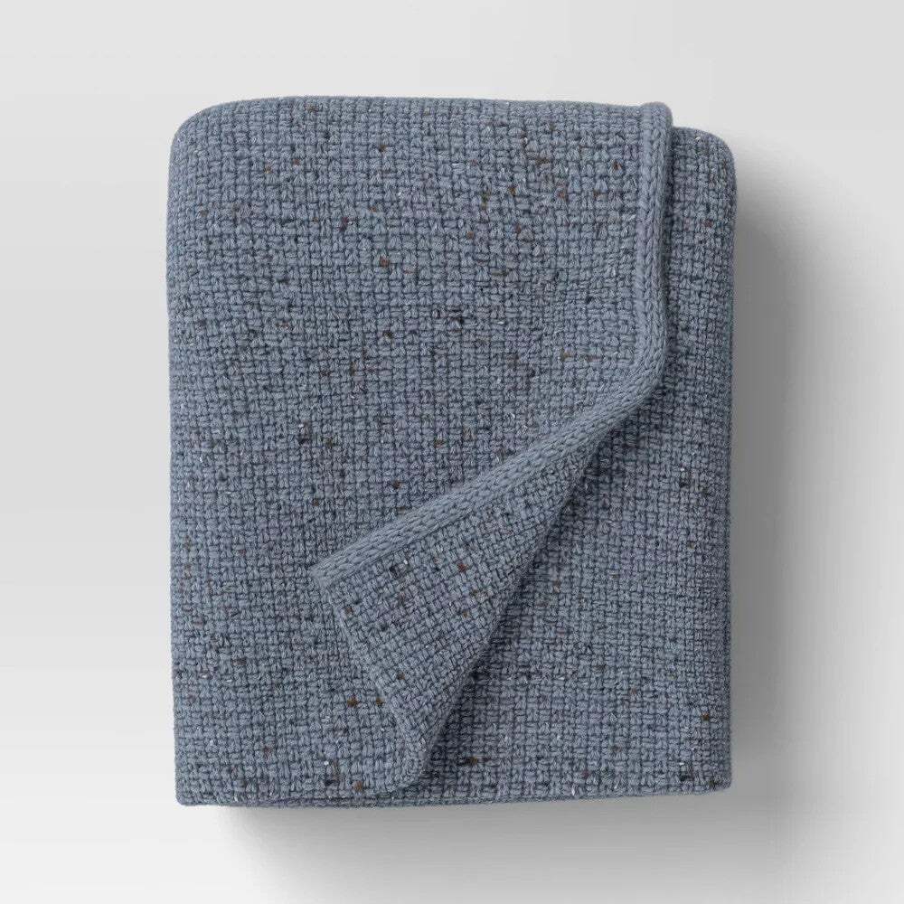 Threshold Marled Knit Throw Blanket Gray Blue 50 x 60